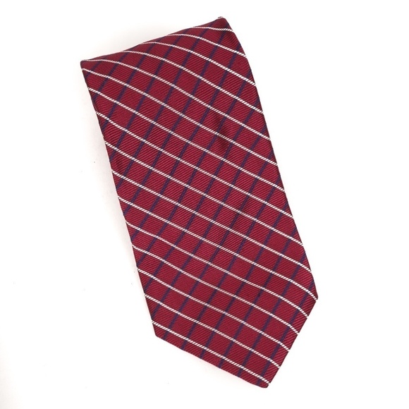 Apple‎ Red Brooks Brothers Makers White and Blue Diagonal Stripe Silk Tie​ - Picture 1 of 4
